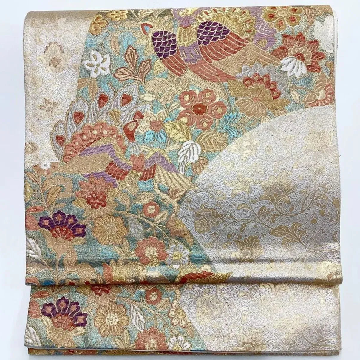 6718# Japanese Vintage Fukuro Obi Belt Kimono Fabric Silk Traditional Gold