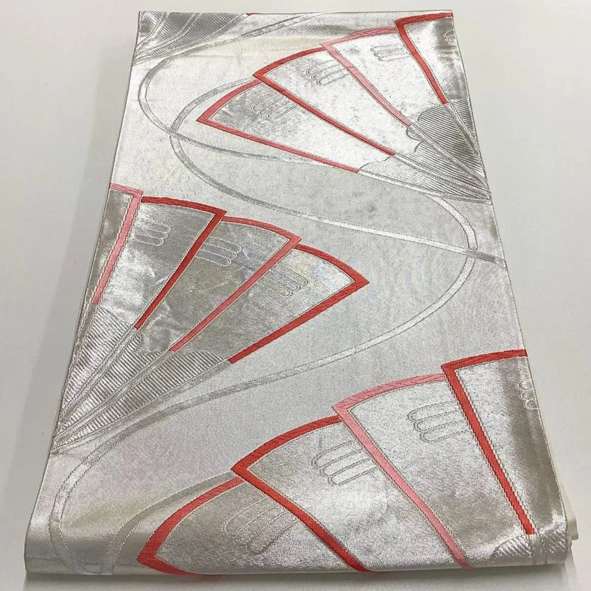 6719# Japanese Vintage Fukuro Obi Belt Kimono Fabric Silk Traditional Silver