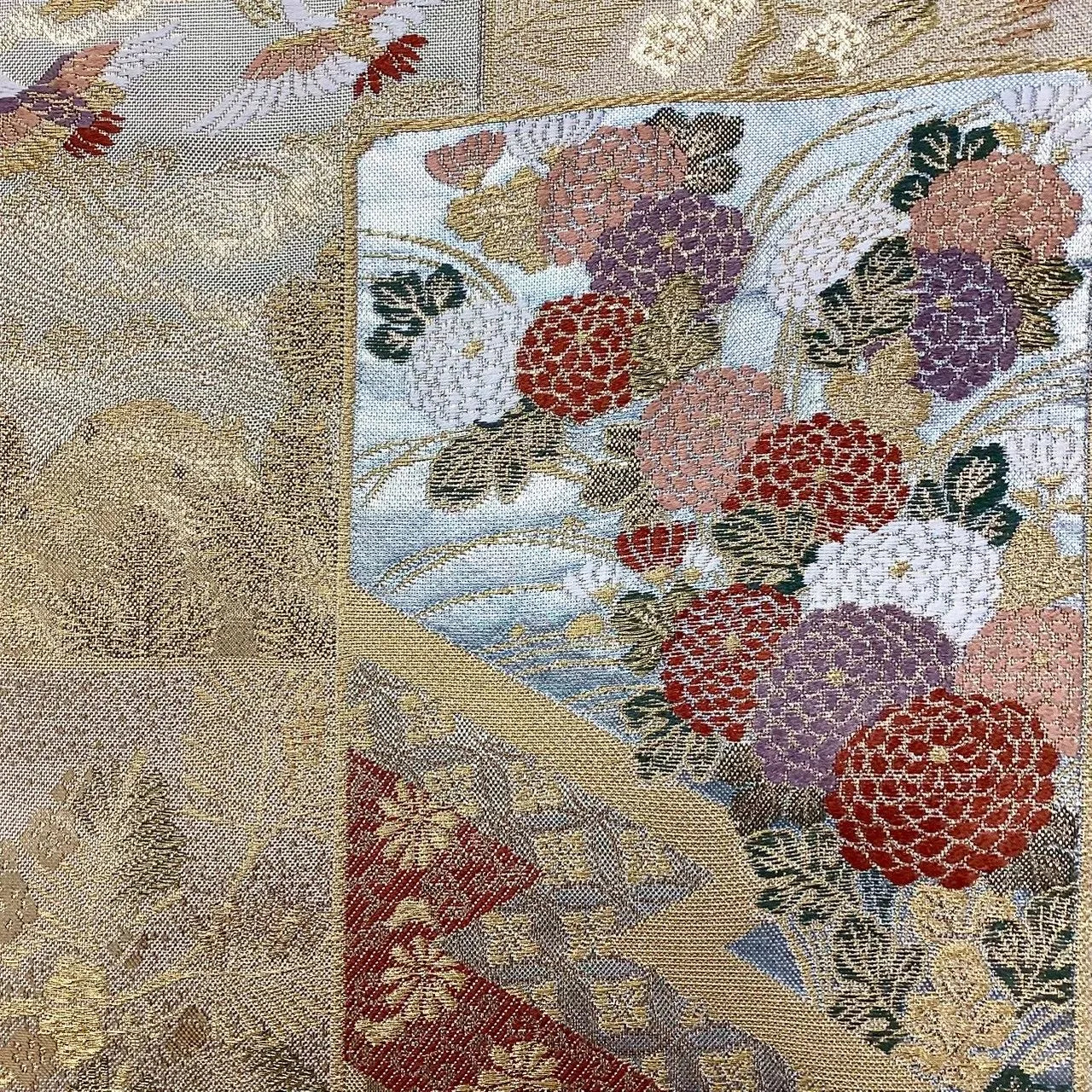 6724# Japanese Vintage Fukuro Obi Belt Kimono Fabric Silk Traditional Gold