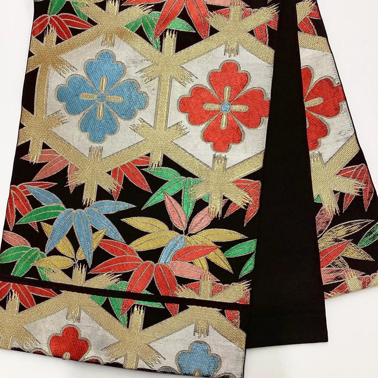 6727# Japanese Vintage Fukuro Obi Belt Kimono Fabric Silk Traditional Embroidery