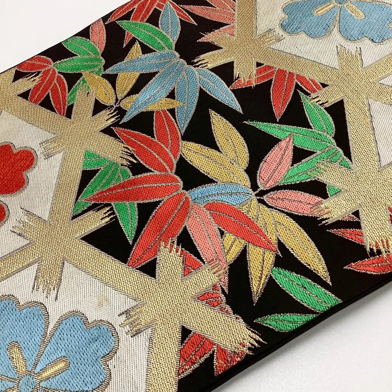 6727# Japanese Vintage Fukuro Obi Belt Kimono Fabric Silk Traditional Embroidery