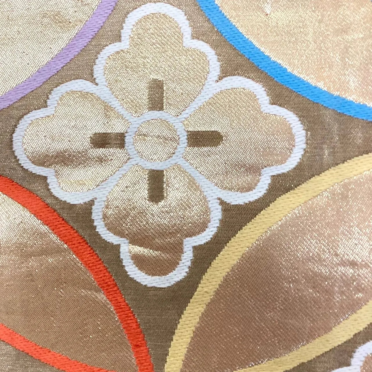 6736# Japanese Vintage Fukuro Obi Belt Kimono Fabric Silk Traditional Gold　