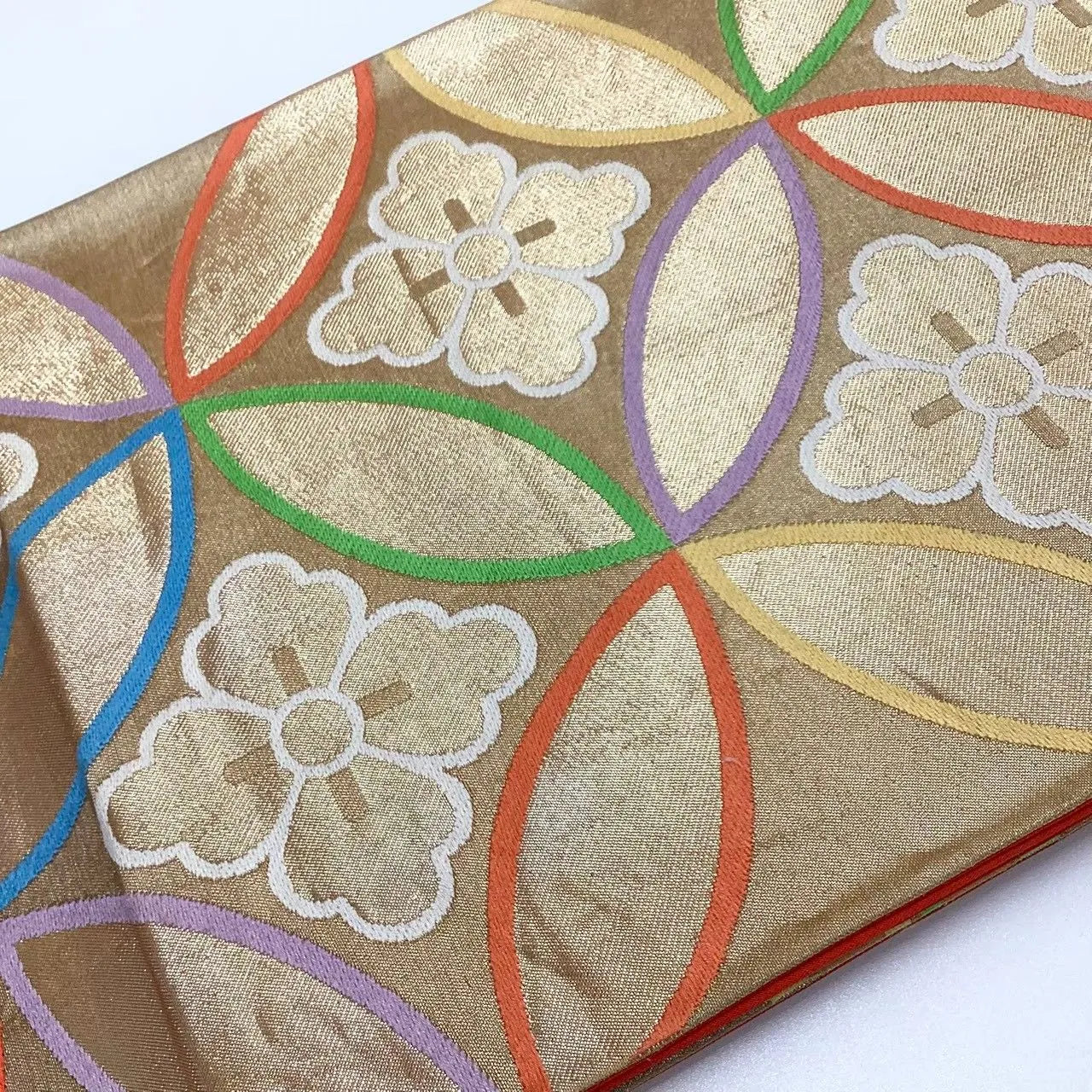 6736# Japanese Vintage Fukuro Obi Belt Kimono Fabric Silk Traditional Gold　