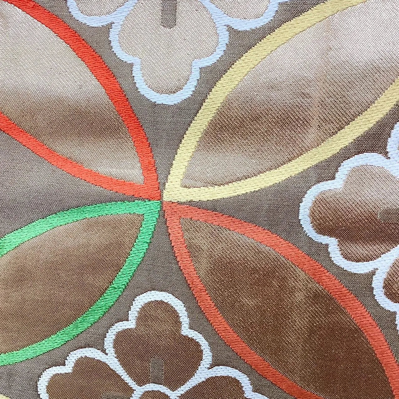 6736# Japanese Vintage Fukuro Obi Belt Kimono Fabric Silk Traditional Gold　