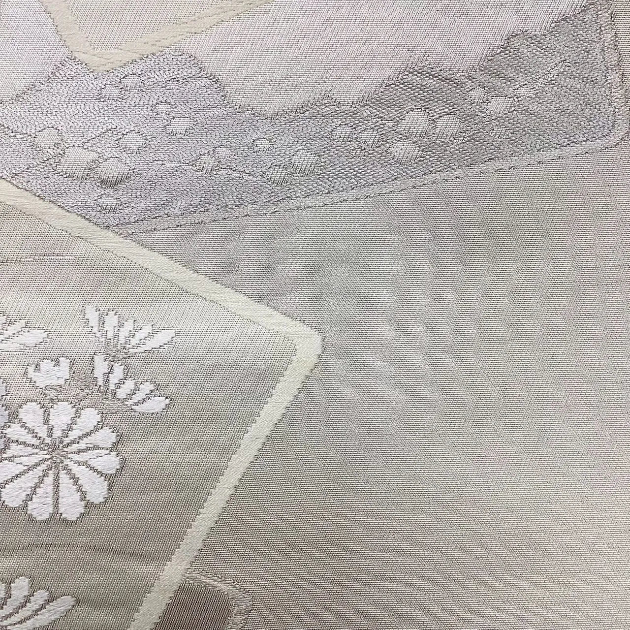 6739# Japanese Vintage Fukuro Obi Belt Kimono Fabric Silk Traditional Silver