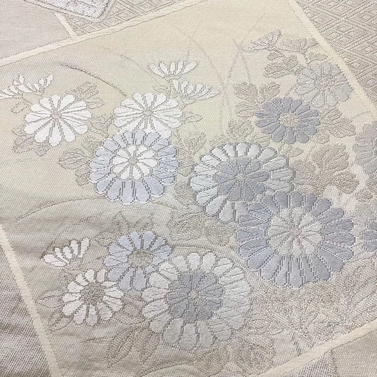 6739# Japanese Vintage Fukuro Obi Belt Kimono Fabric Silk Traditional Silver