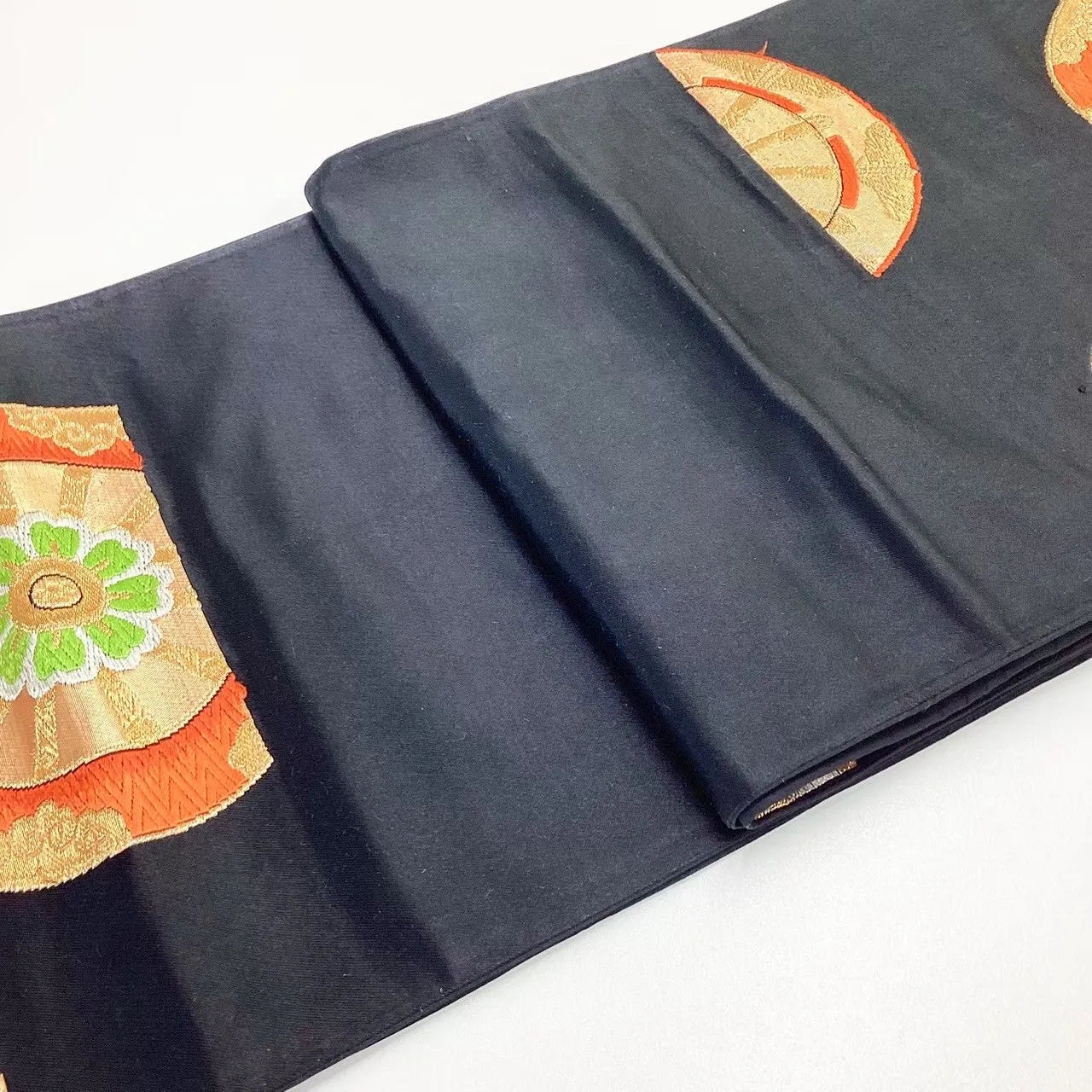 6740# Japanese Vintage Fukuro Obi Belt Kimono Fabric Silk Traditional Black