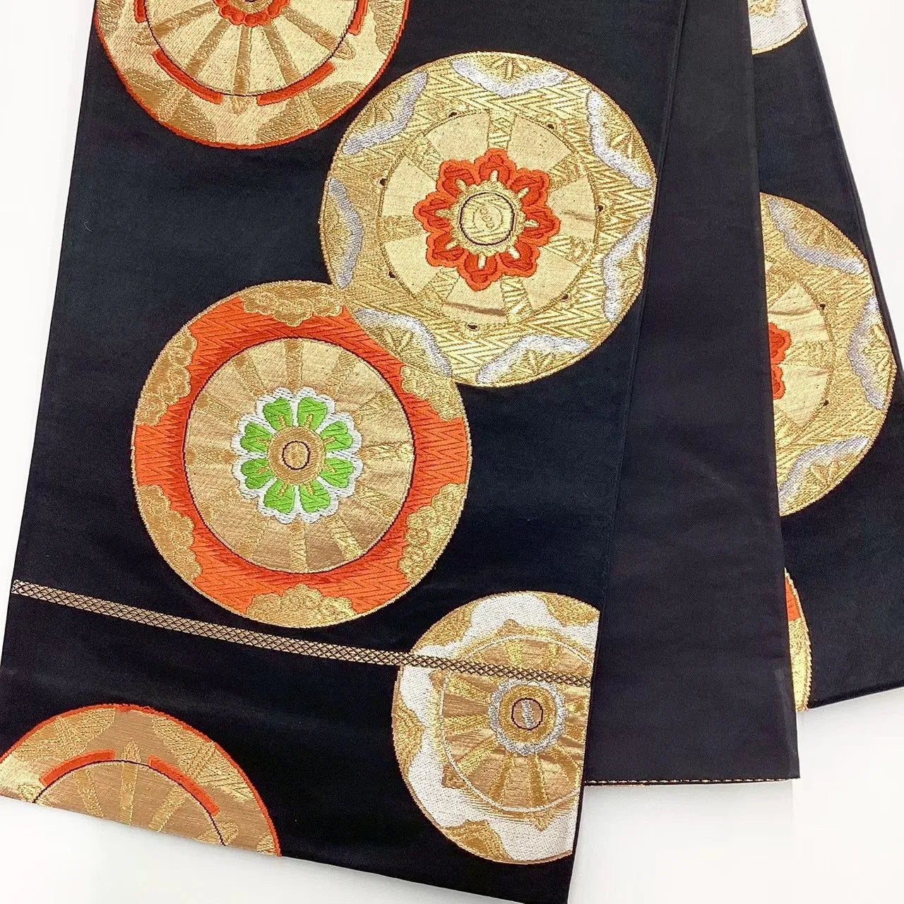 6740# Japanese Vintage Fukuro Obi Belt Kimono Fabric Silk Traditional Black