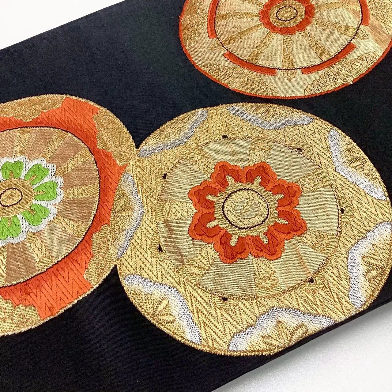 6740# Japanese Vintage Fukuro Obi Belt Kimono Fabric Silk Traditional Black