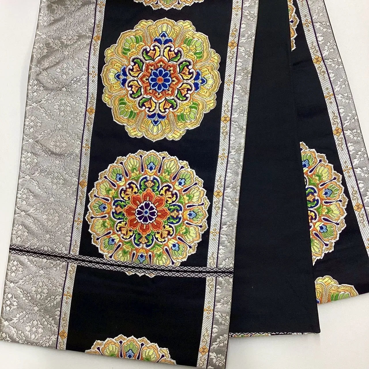 6741# Japanese Vintage Fukuro Obi Belt Kimono Fabric Silk Traditional Black