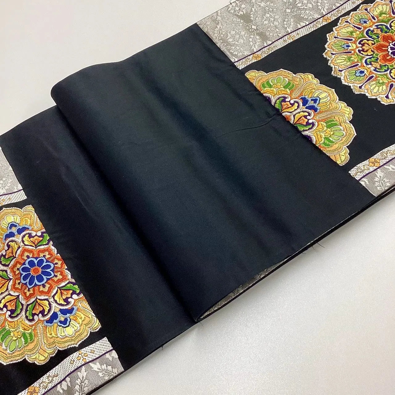 6741# Japanese Vintage Fukuro Obi Belt Kimono Fabric Silk Traditional Black