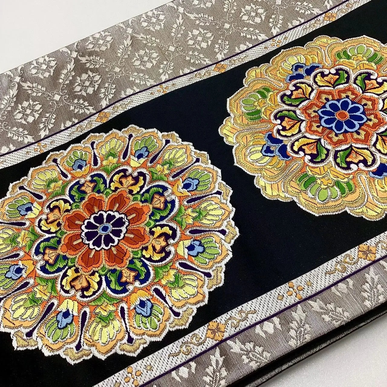 6741# Japanese Vintage Fukuro Obi Belt Kimono Fabric Silk Traditional Black