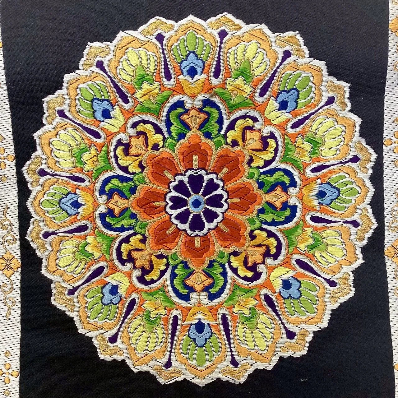 6741# Japanese Vintage Fukuro Obi Belt Kimono Fabric Silk Traditional Black