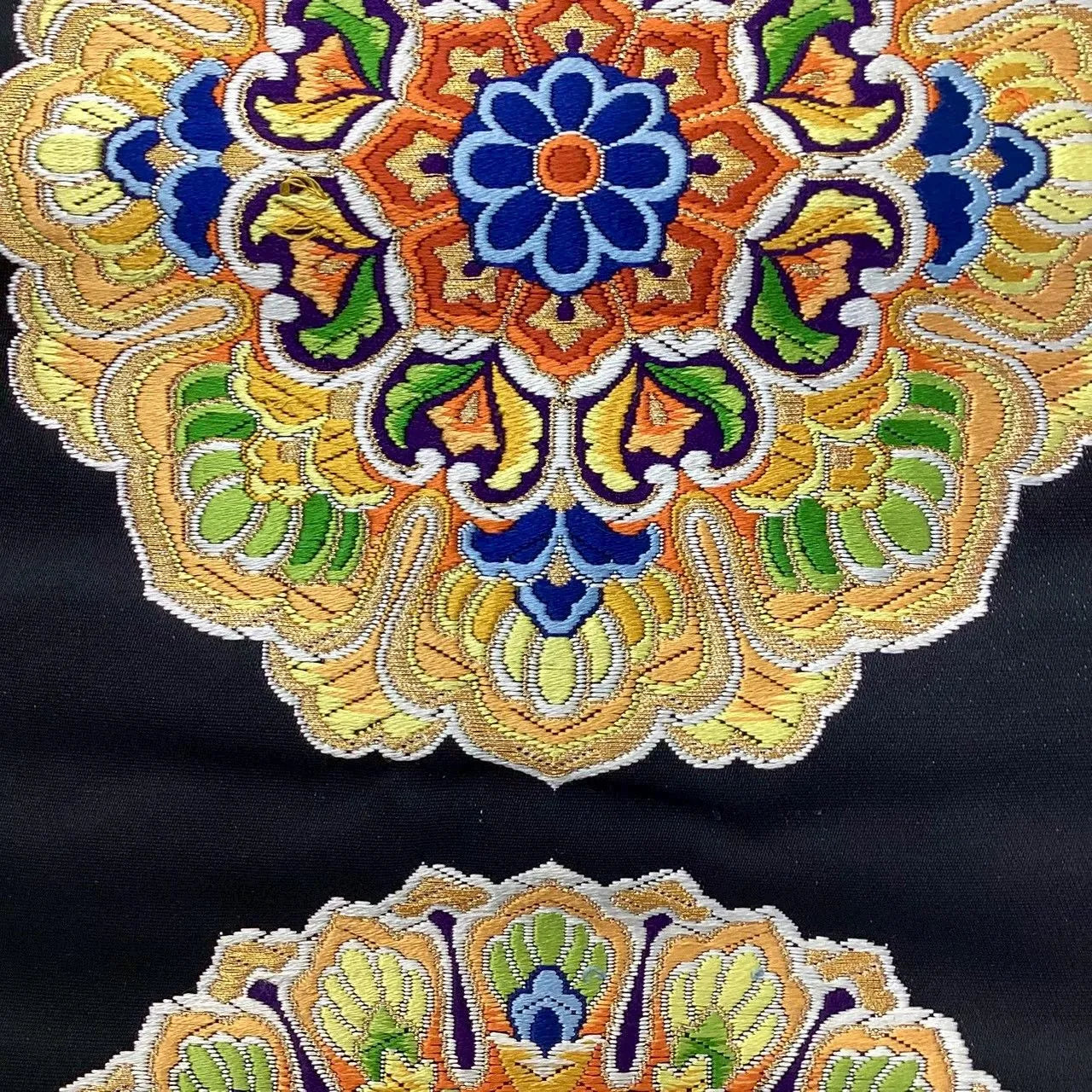 6741# Japanese Vintage Fukuro Obi Belt Kimono Fabric Silk Traditional Black