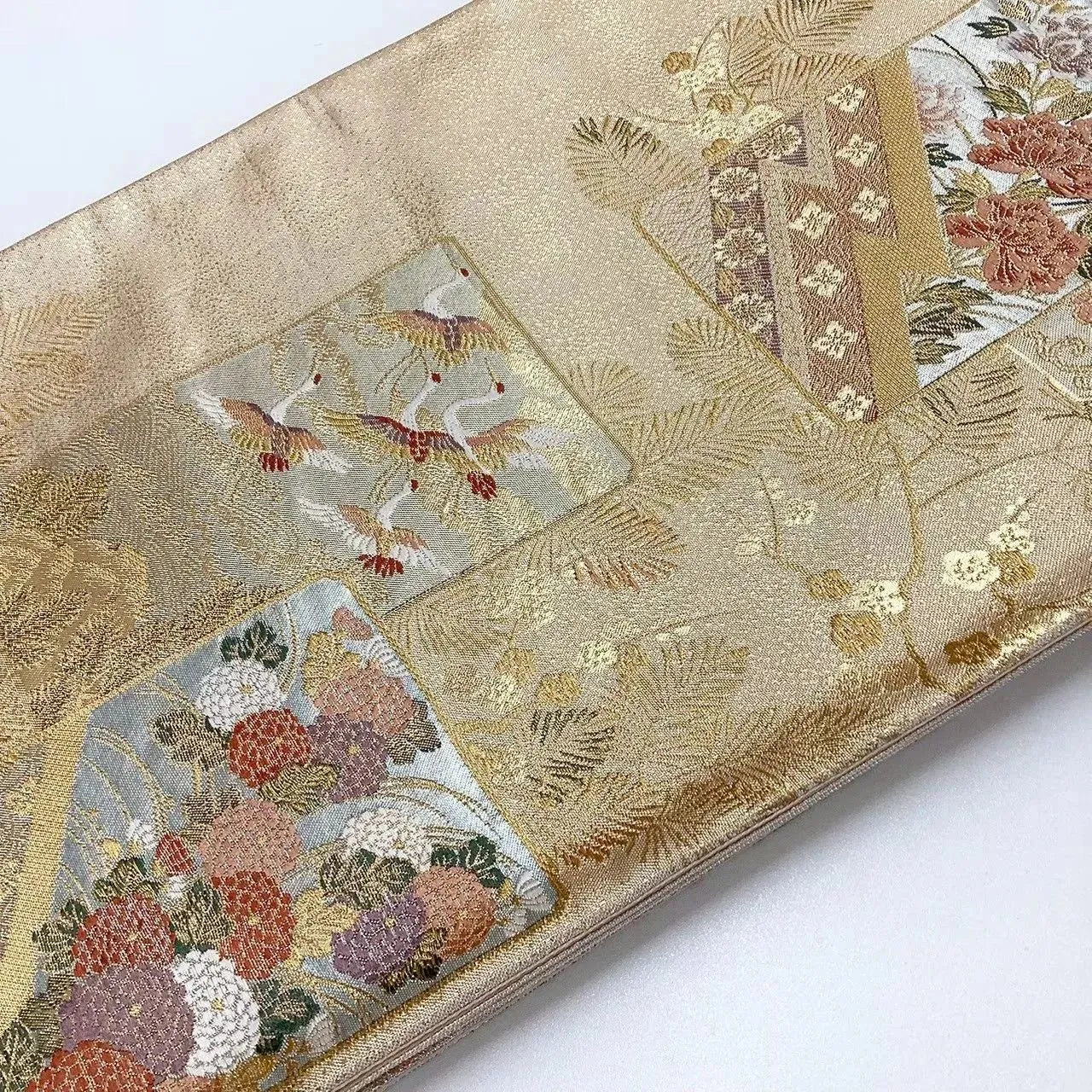 6724# Japanese Vintage Fukuro Obi Belt Kimono Fabric Silk Traditional Gold