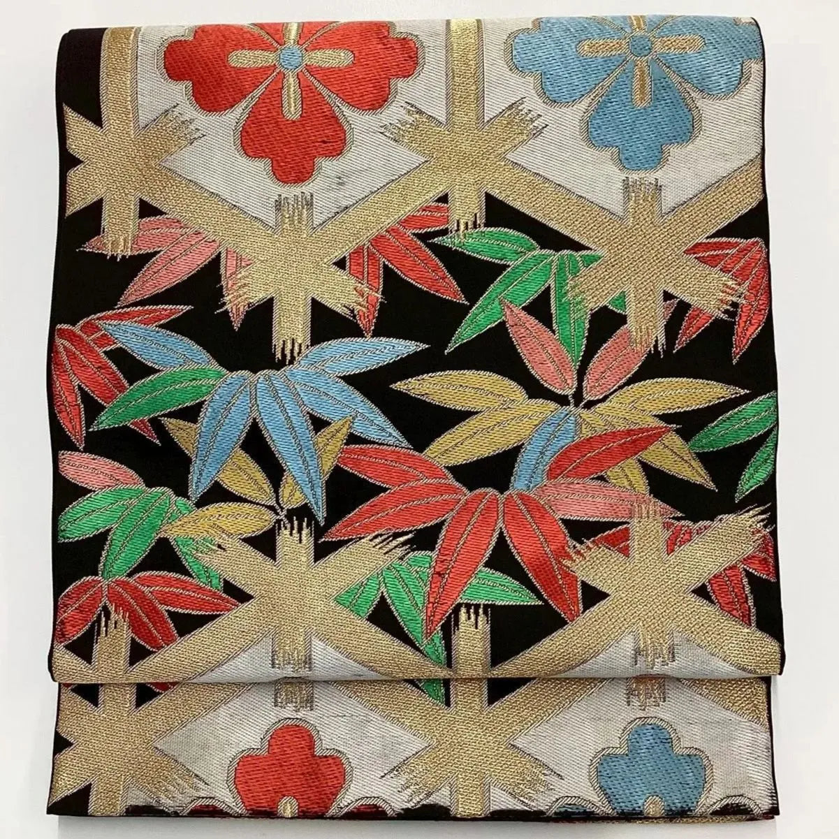 6727# Japanese Vintage Fukuro Obi Belt Kimono Fabric Silk Traditional Embroidery