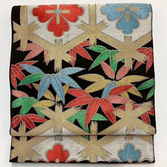 6727# Japanese Vintage Fukuro Obi Belt Kimono Fabric Silk Traditional Embroidery