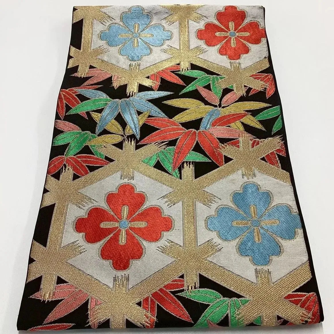 6727# Japanese Vintage Fukuro Obi Belt Kimono Fabric Silk Traditional Embroidery