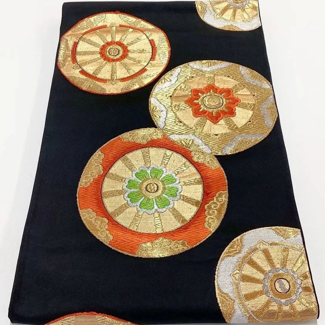 6740# Japanese Vintage Fukuro Obi Belt Kimono Fabric Silk Traditional Black