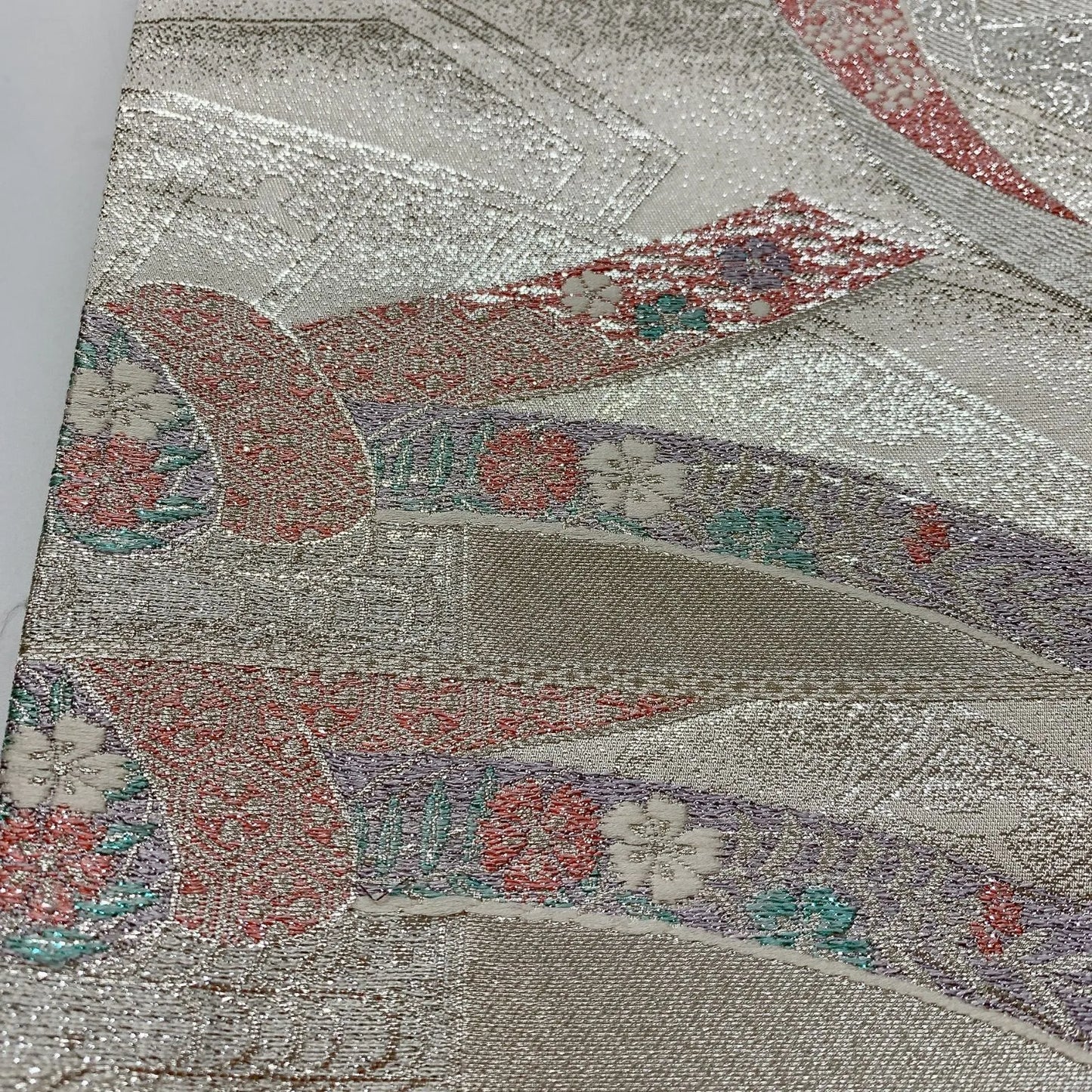 6823# Japanese Vintage Fukuro Obi Belt Kimono Fabric Silk Traditional Silver