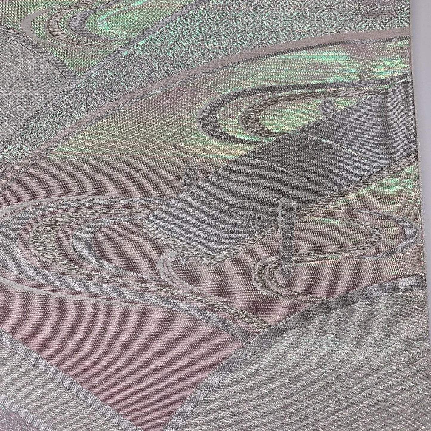 6829# Japanese Vintage Fukuro Obi Belt Kimono Fabric Silk Traditional Silver