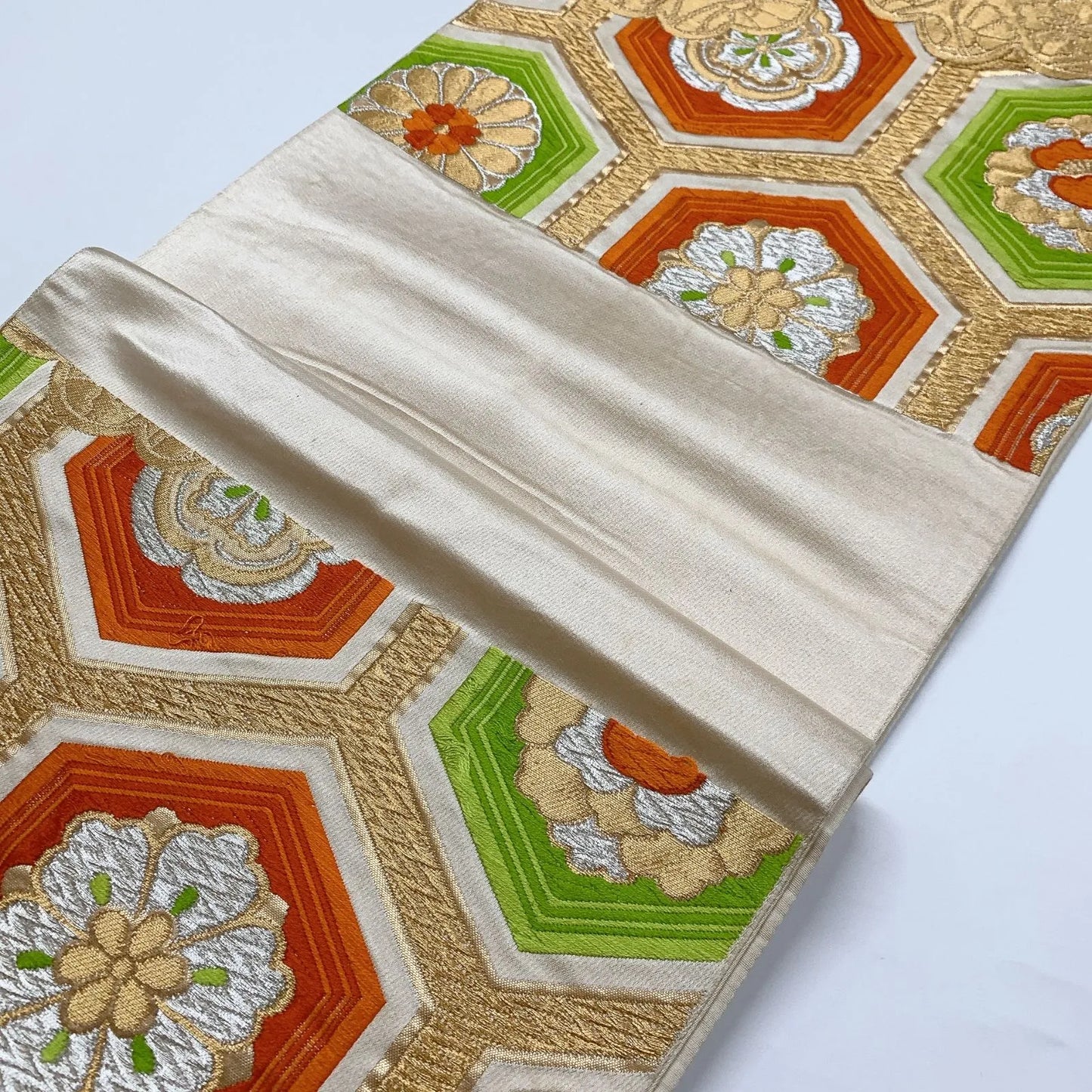 6836# Japanese Vintage Fukuro Obi Belt Kimono Fabric Silk Traditional Gold