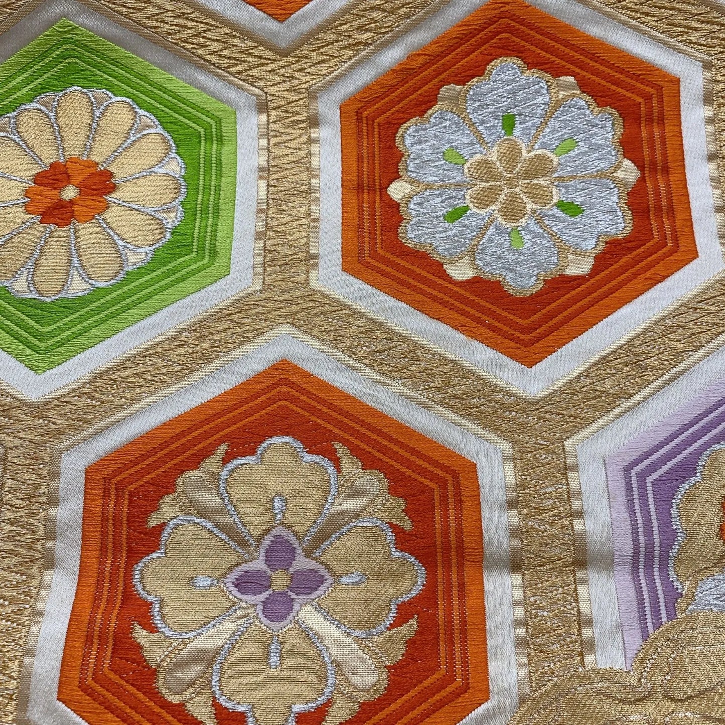 6836# Japanese Vintage Fukuro Obi Belt Kimono Fabric Silk Traditional Gold