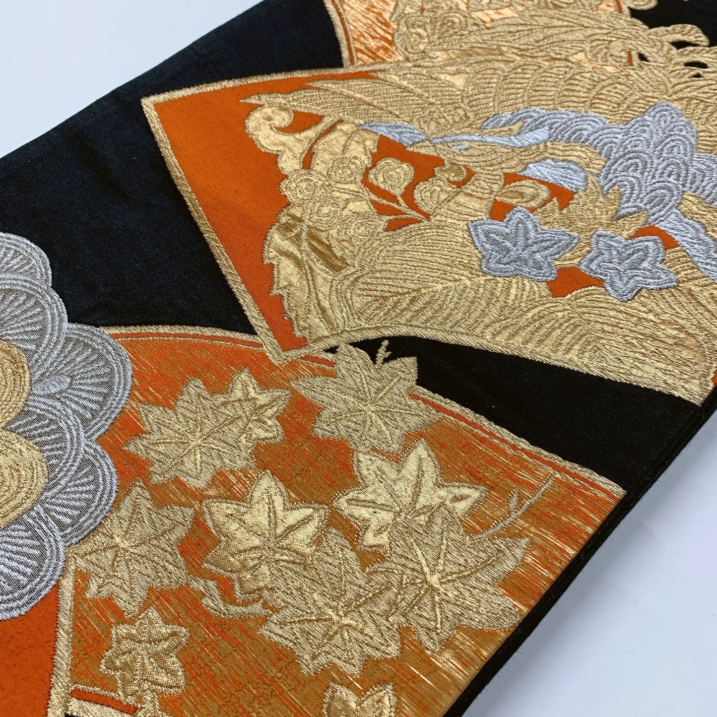 6837# Japanese Vintage Fukuro Obi Belt Kimono Fabric Silk Traditional Black