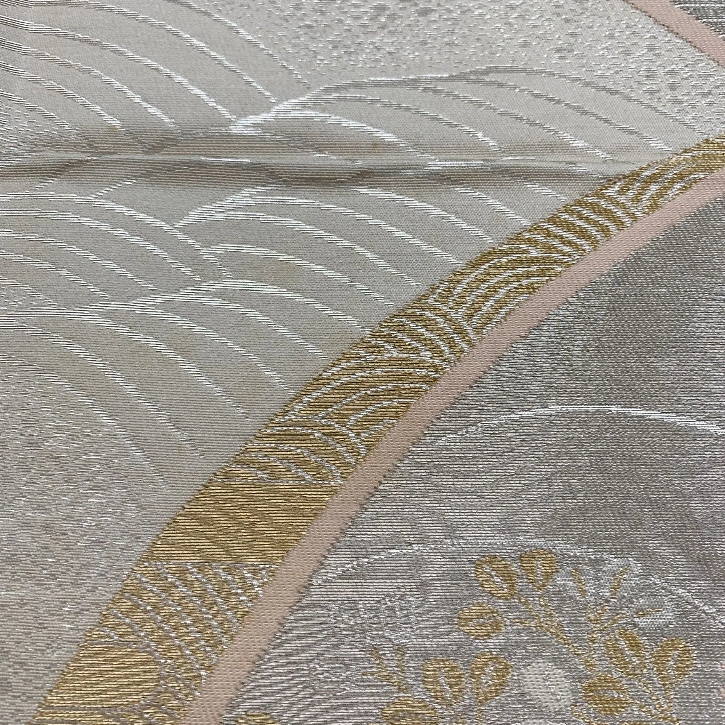 6839# Japanese Vintage Fukuro Obi Belt Kimono Fabric Silk Traditional Silver