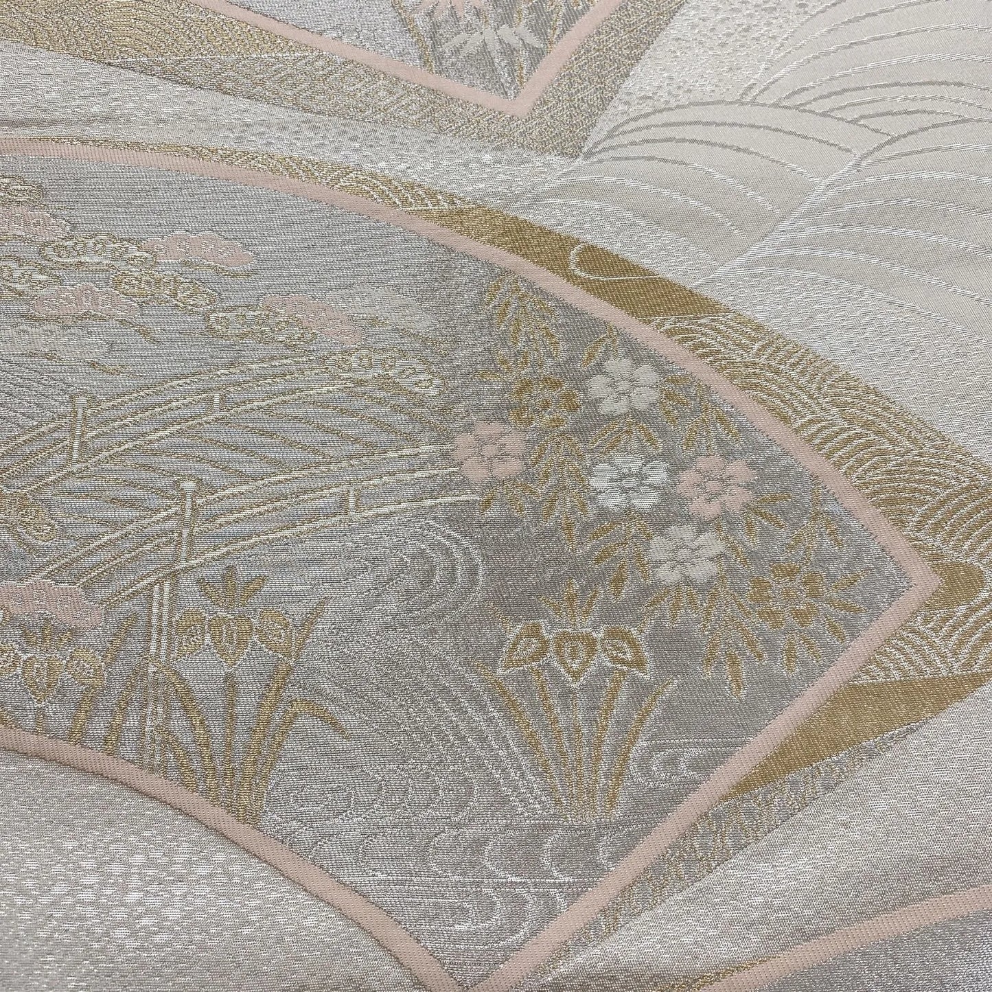 6839# Japanese Vintage Fukuro Obi Belt Kimono Fabric Silk Traditional Silver