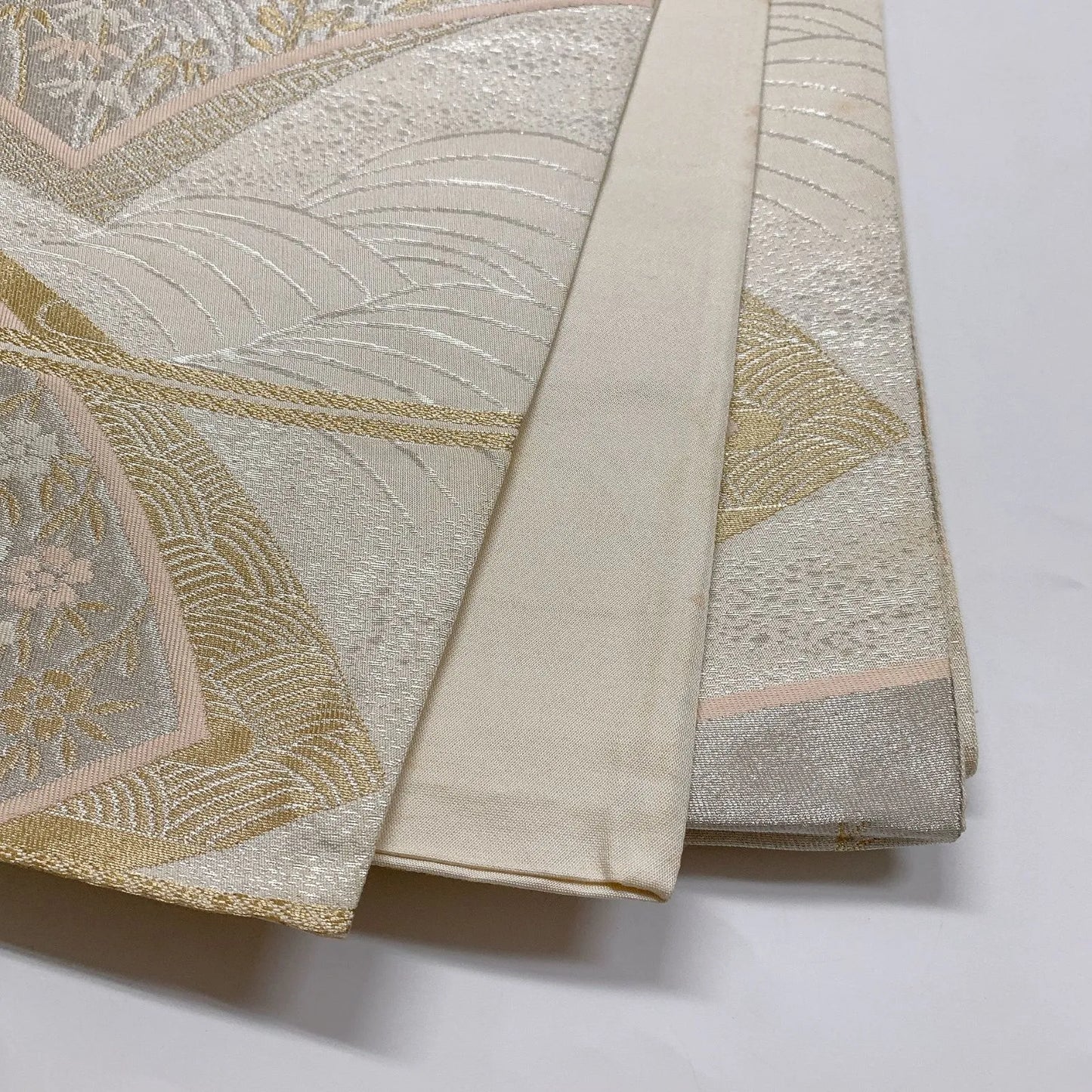 6839# Japanese Vintage Fukuro Obi Belt Kimono Fabric Silk Traditional Silver