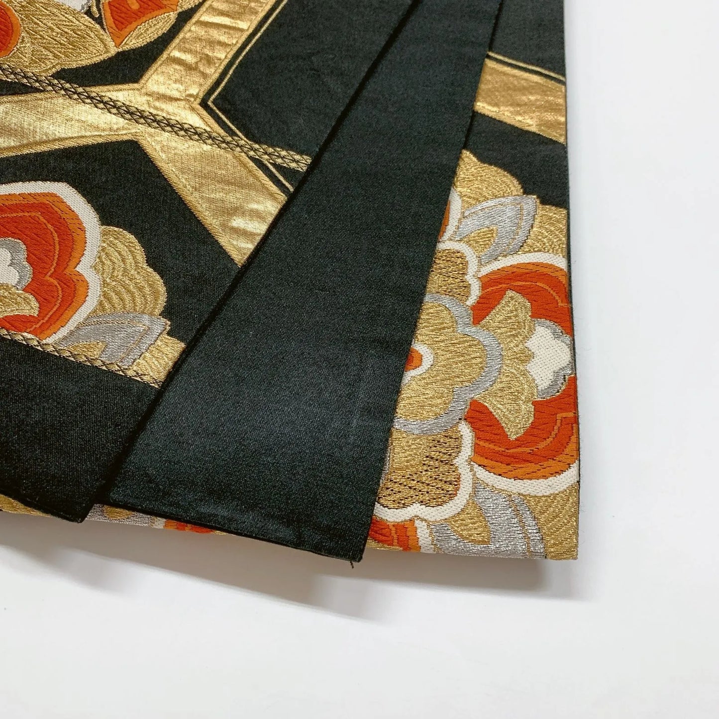 6846# Japanese Vintage Fukuro Obi Belt Kimono Fabric Silk Traditional Black　