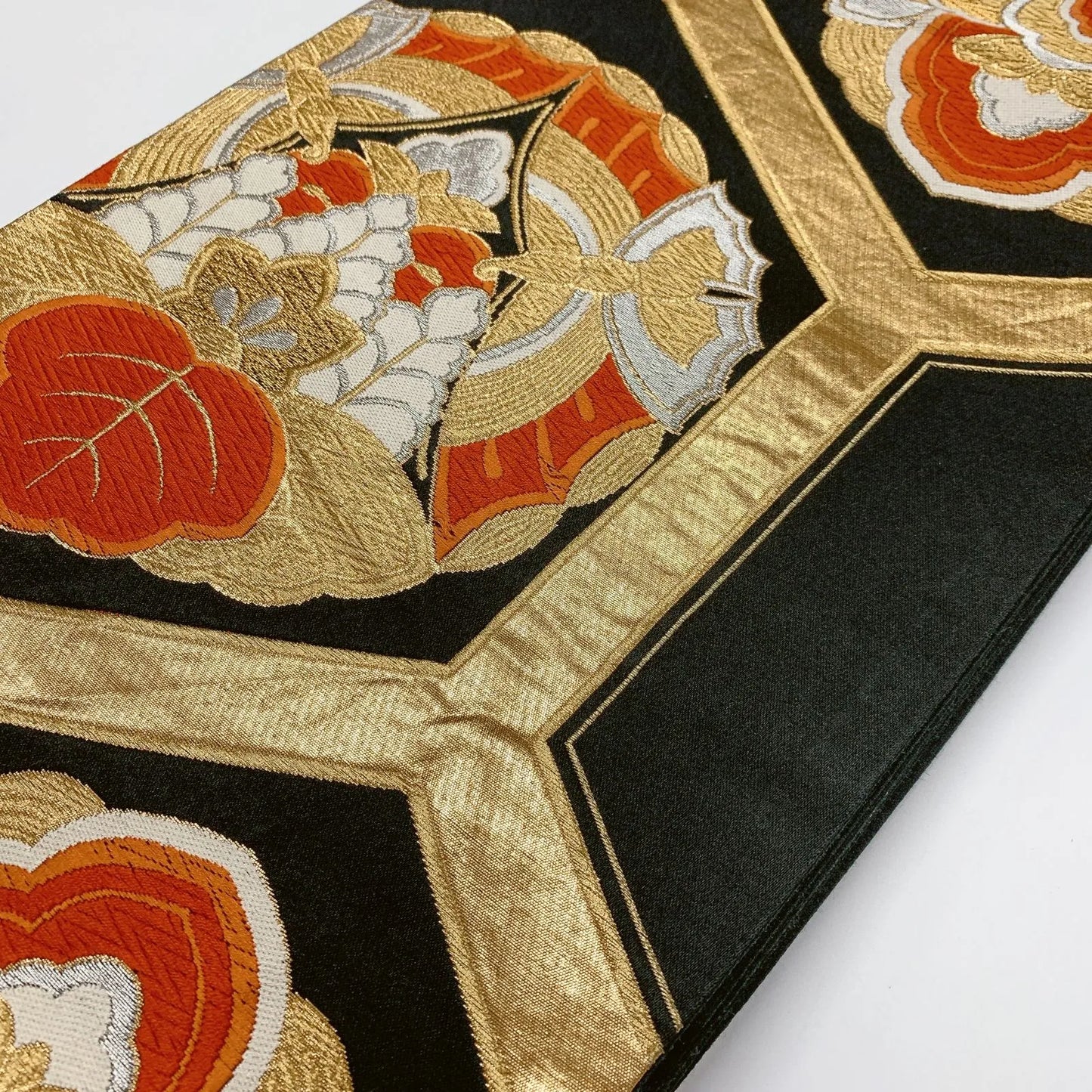 6846# Japanese Vintage Fukuro Obi Belt Kimono Fabric Silk Traditional Black　