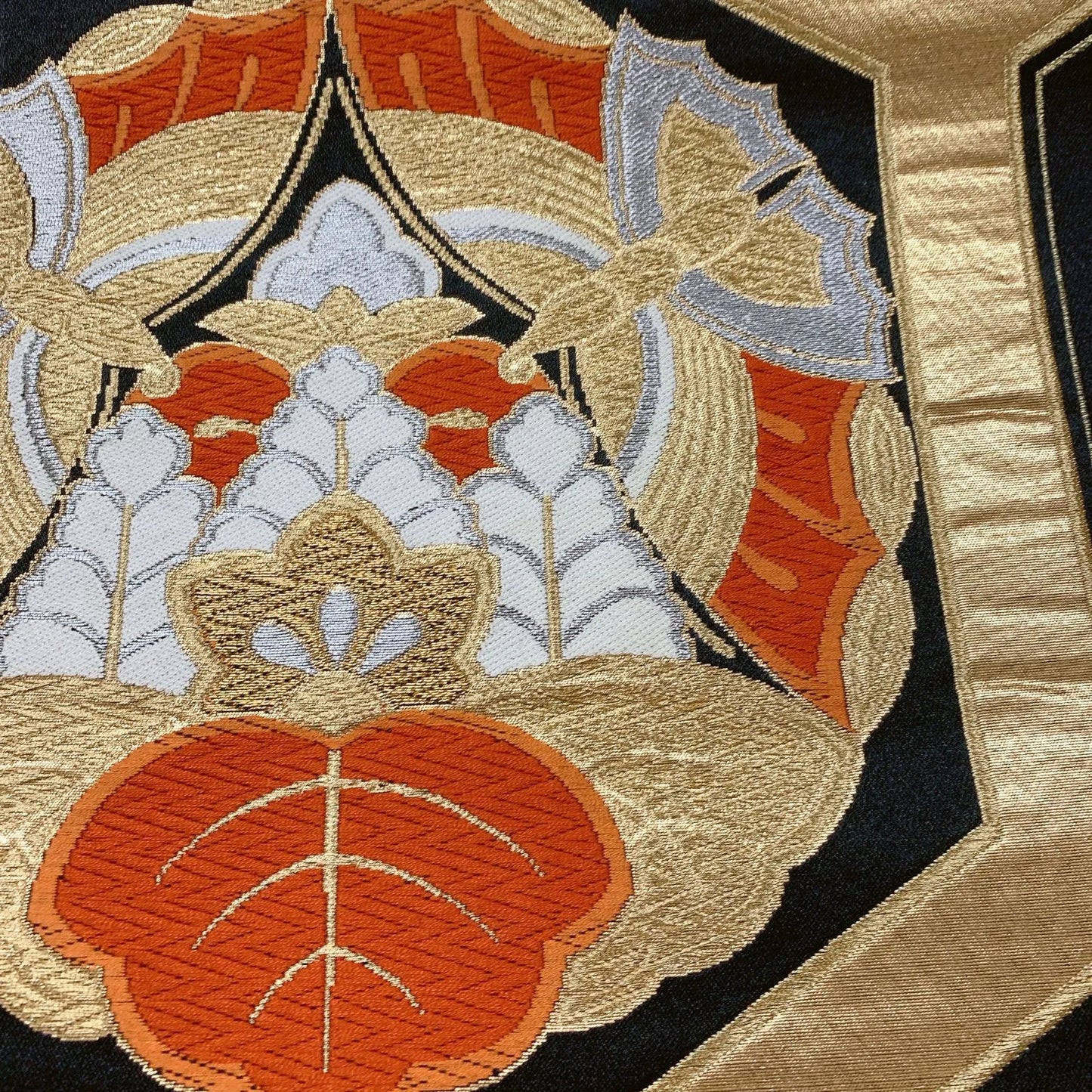 6846# Japanese Vintage Fukuro Obi Belt Kimono Fabric Silk Traditional Black　