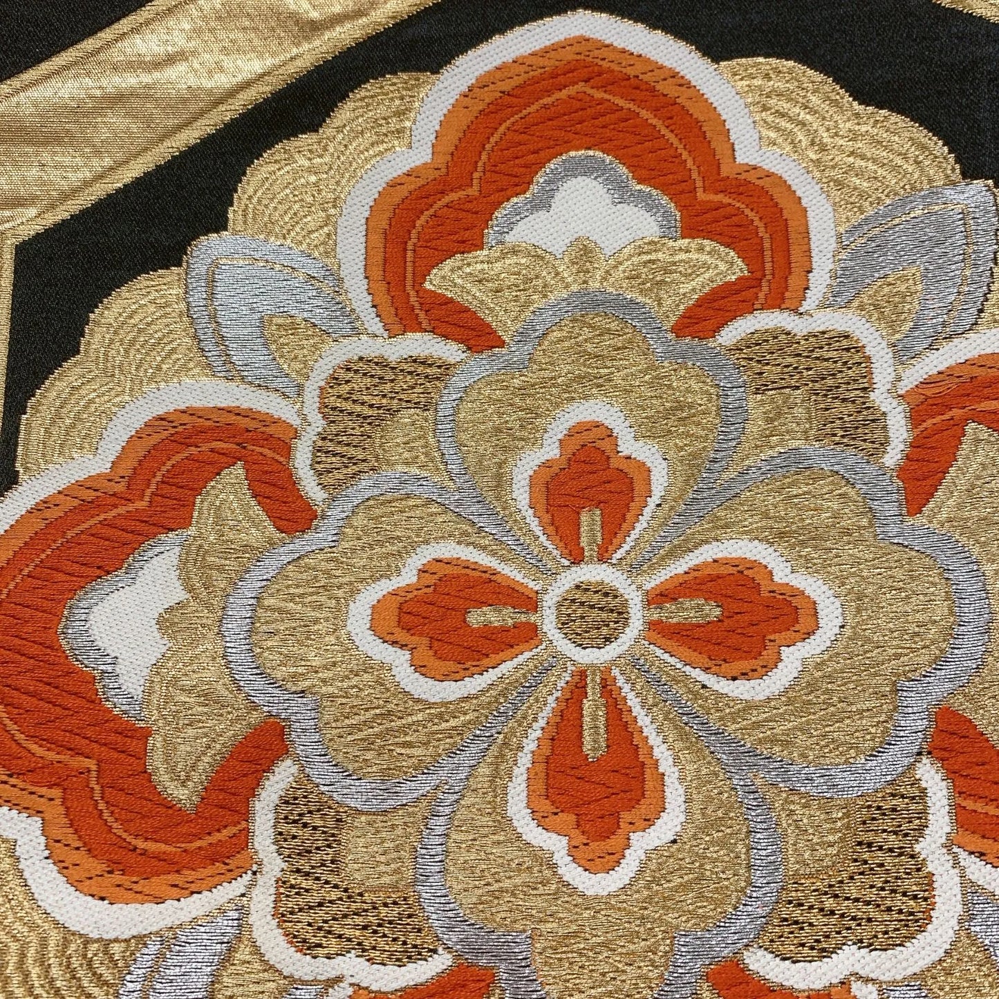 6846# Japanese Vintage Fukuro Obi Belt Kimono Fabric Silk Traditional Black　