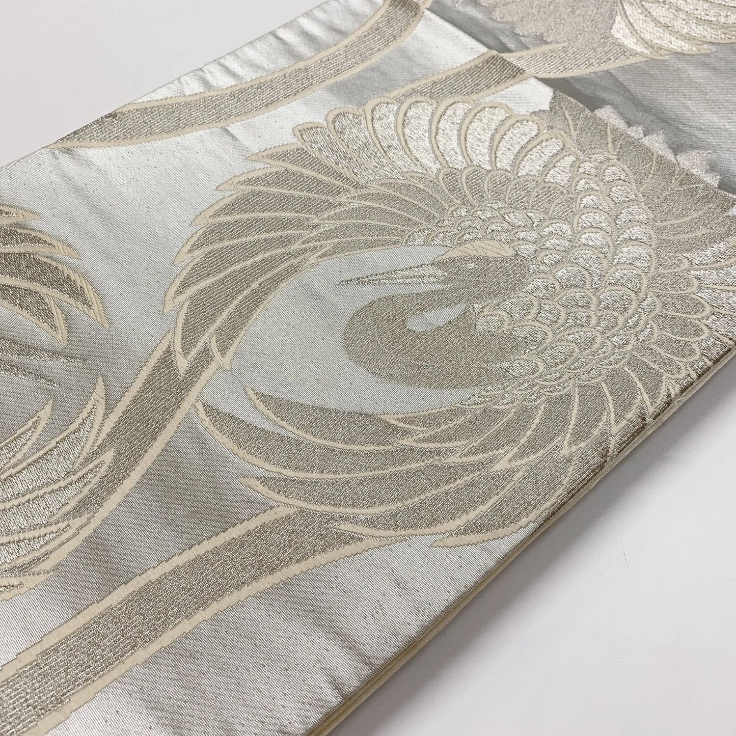 6848# Japanese Vintage Fukuro Obi Belt Kimono Fabric Silk Traditional Silver