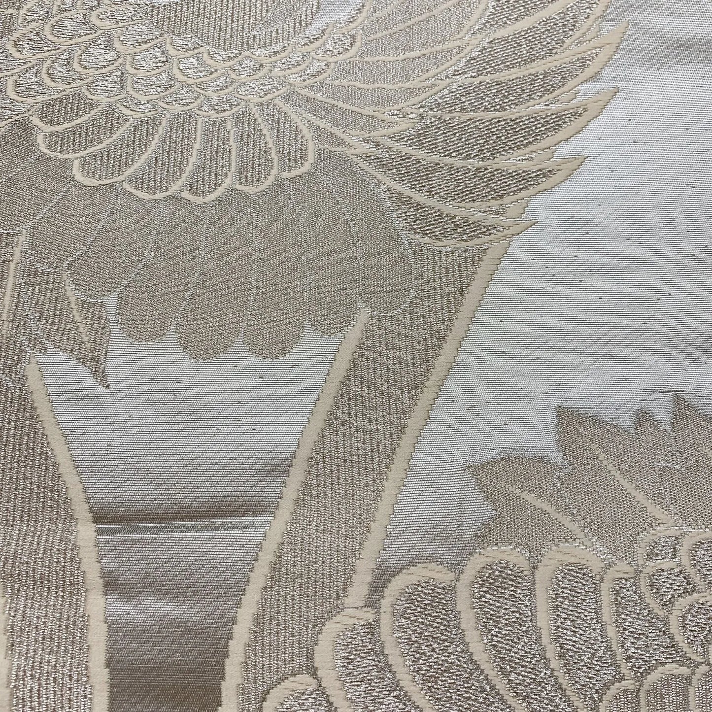 6848# Japanese Vintage Fukuro Obi Belt Kimono Fabric Silk Traditional Silver