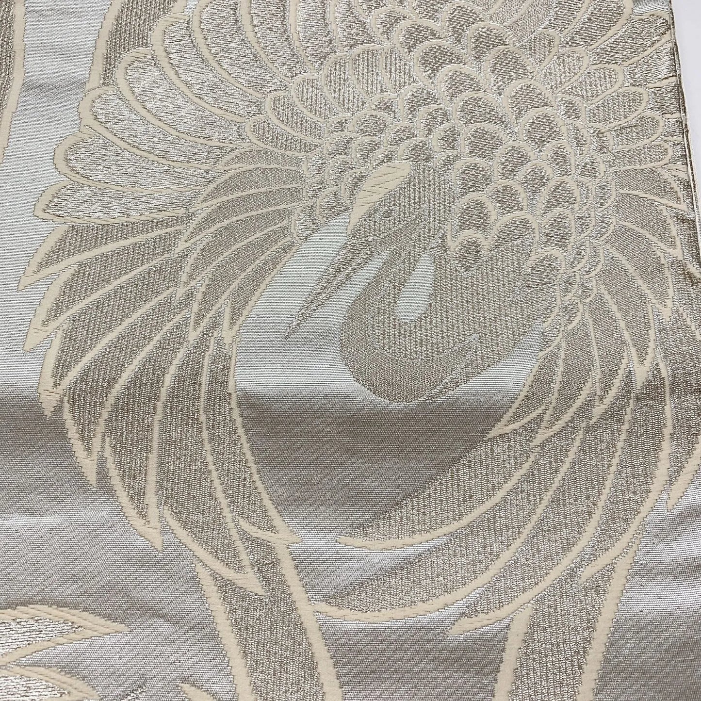 6848# Japanese Vintage Fukuro Obi Belt Kimono Fabric Silk Traditional Silver