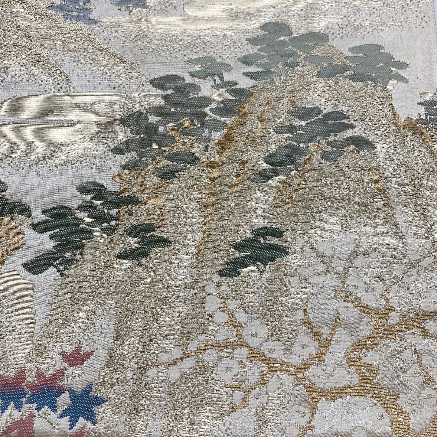 6854# Japanese Vintage Fukuro Obi Belt Kimono Fabric Silk Traditional Untailored 　