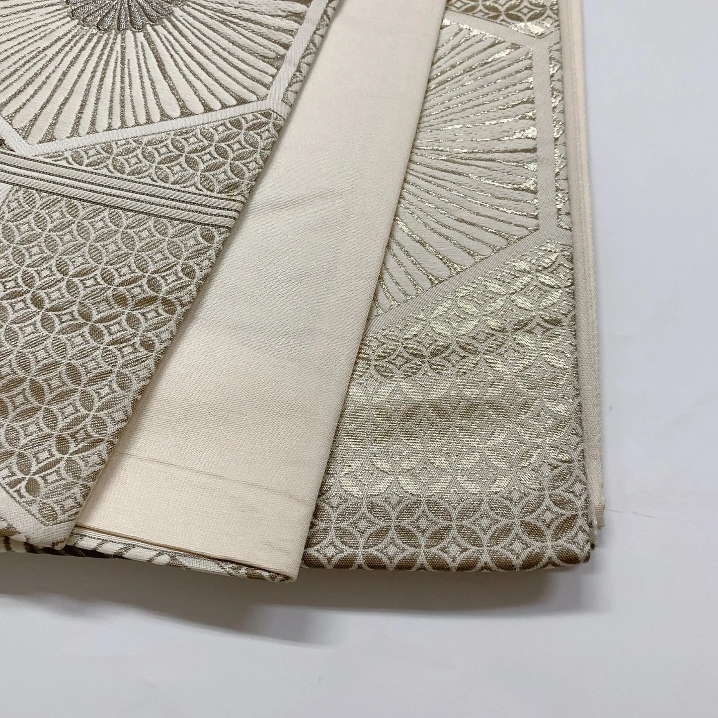 6857# Japanese Vintage Fukuro Obi Belt Kimono Fabric Silk Traditional Silver