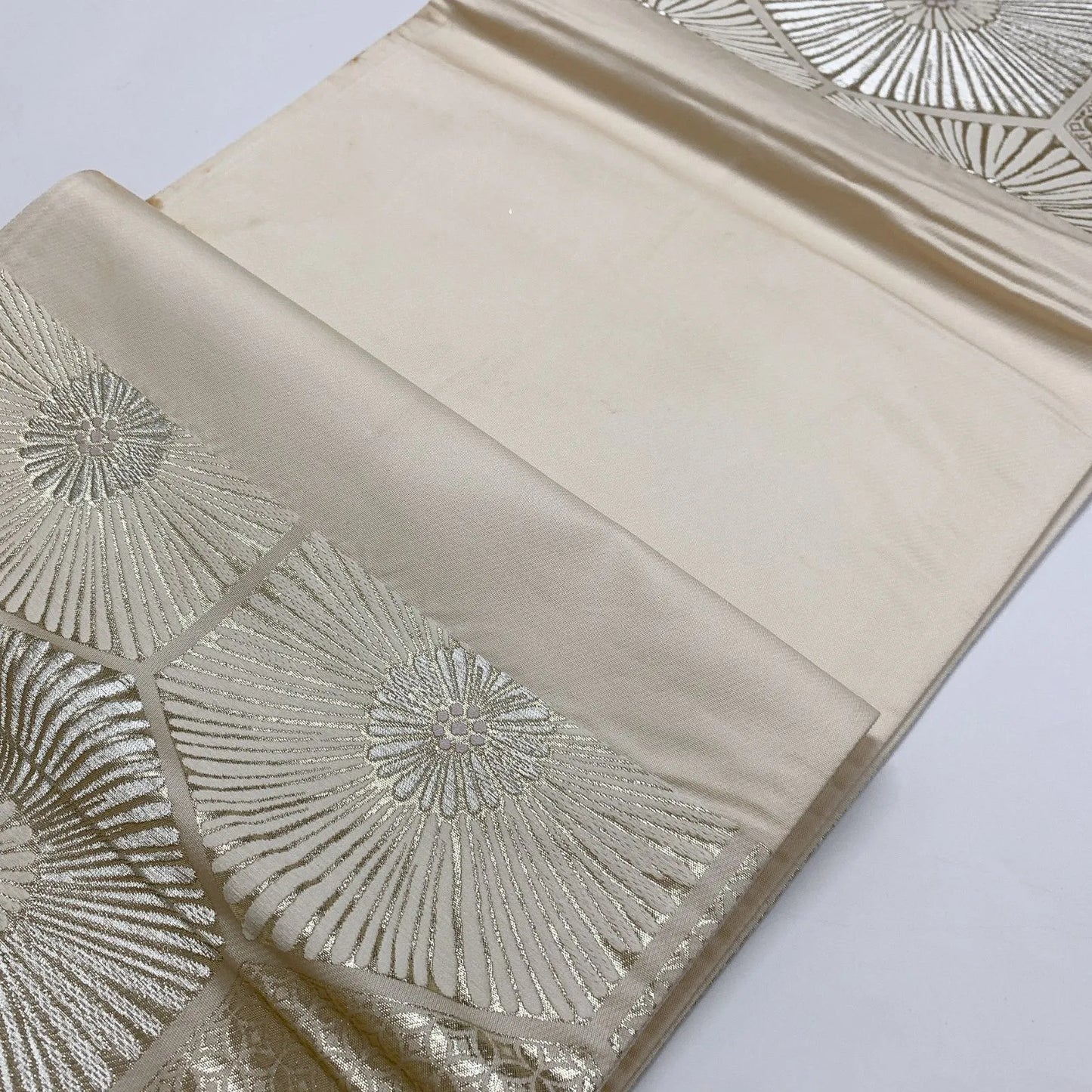 6857# Japanese Vintage Fukuro Obi Belt Kimono Fabric Silk Traditional Silver