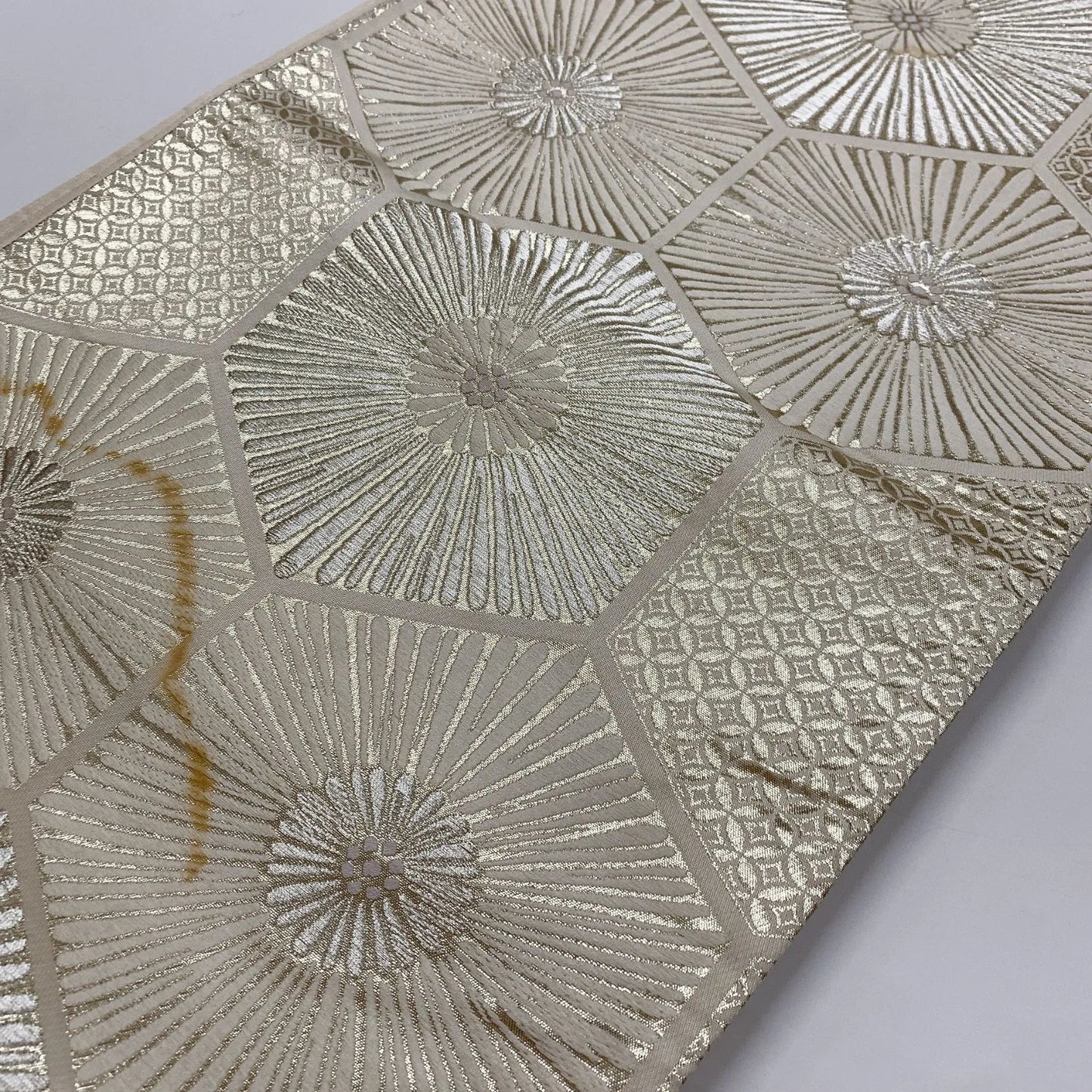 6857# Japanese Vintage Fukuro Obi Belt Kimono Fabric Silk Traditional Silver