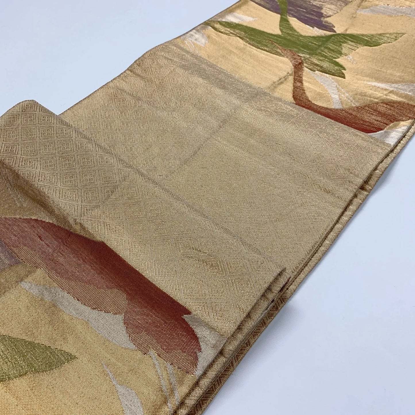 6858# Japanese Vintage Fukuro Obi Belt Kimono Fabric Silk Traditional Gold　