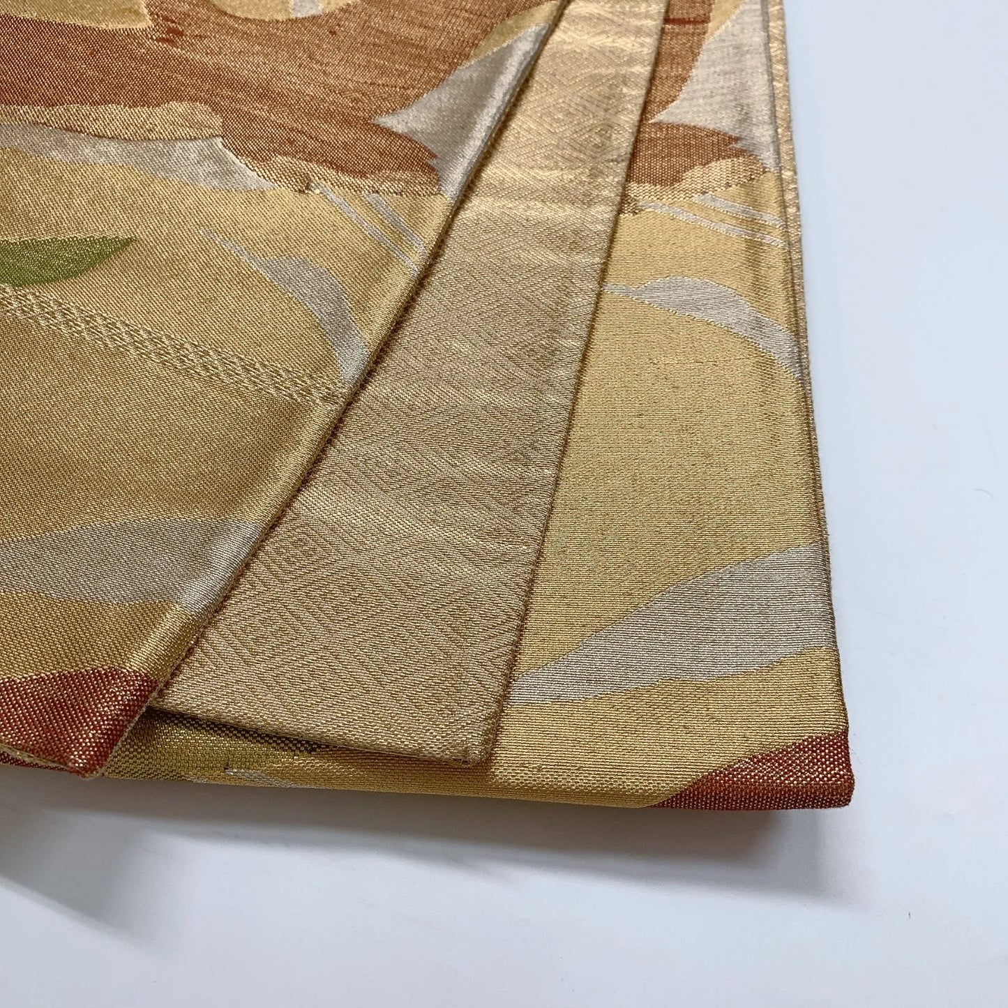 6858# Japanese Vintage Fukuro Obi Belt Kimono Fabric Silk Traditional Gold　
