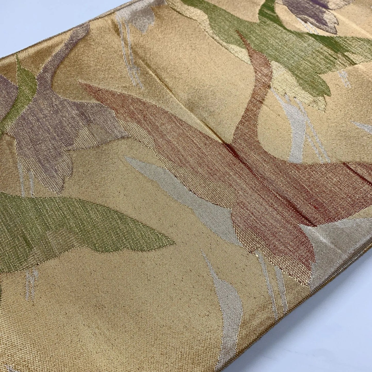 6858# Japanese Vintage Fukuro Obi Belt Kimono Fabric Silk Traditional Gold　
