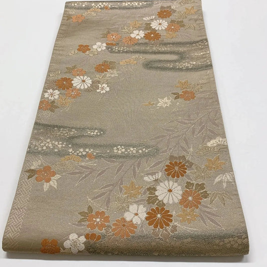 6833# Japanese Vintage Fukuro Obi Belt Kimono Fabric Silk Traditional 　