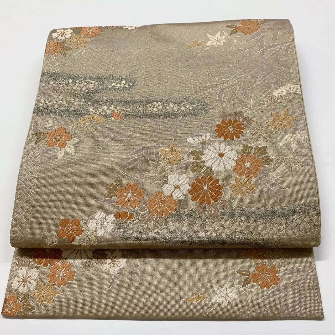 6833# Japanese Vintage Fukuro Obi Belt Kimono Fabric Silk Traditional 　