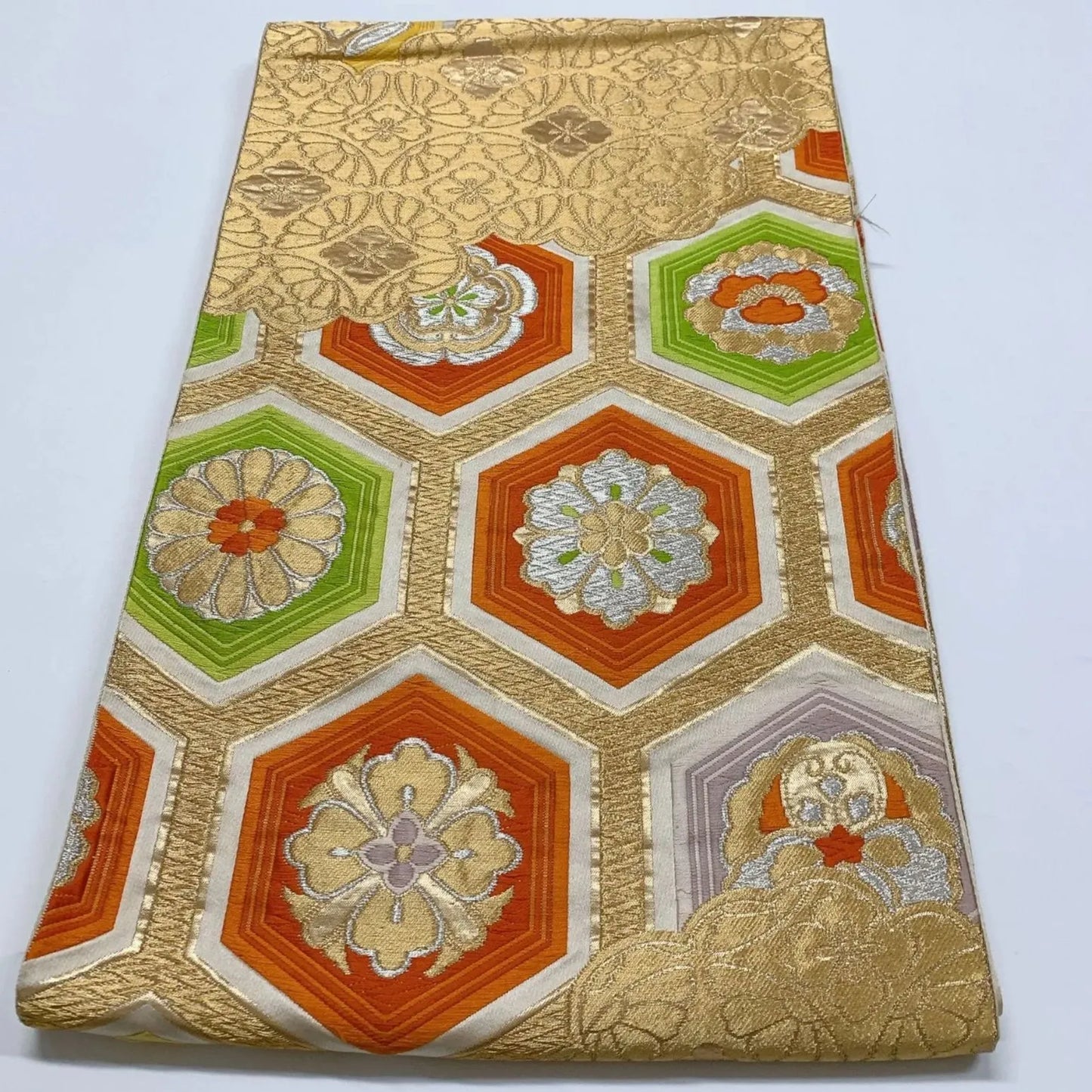 6836# Japanese Vintage Fukuro Obi Belt Kimono Fabric Silk Traditional Gold