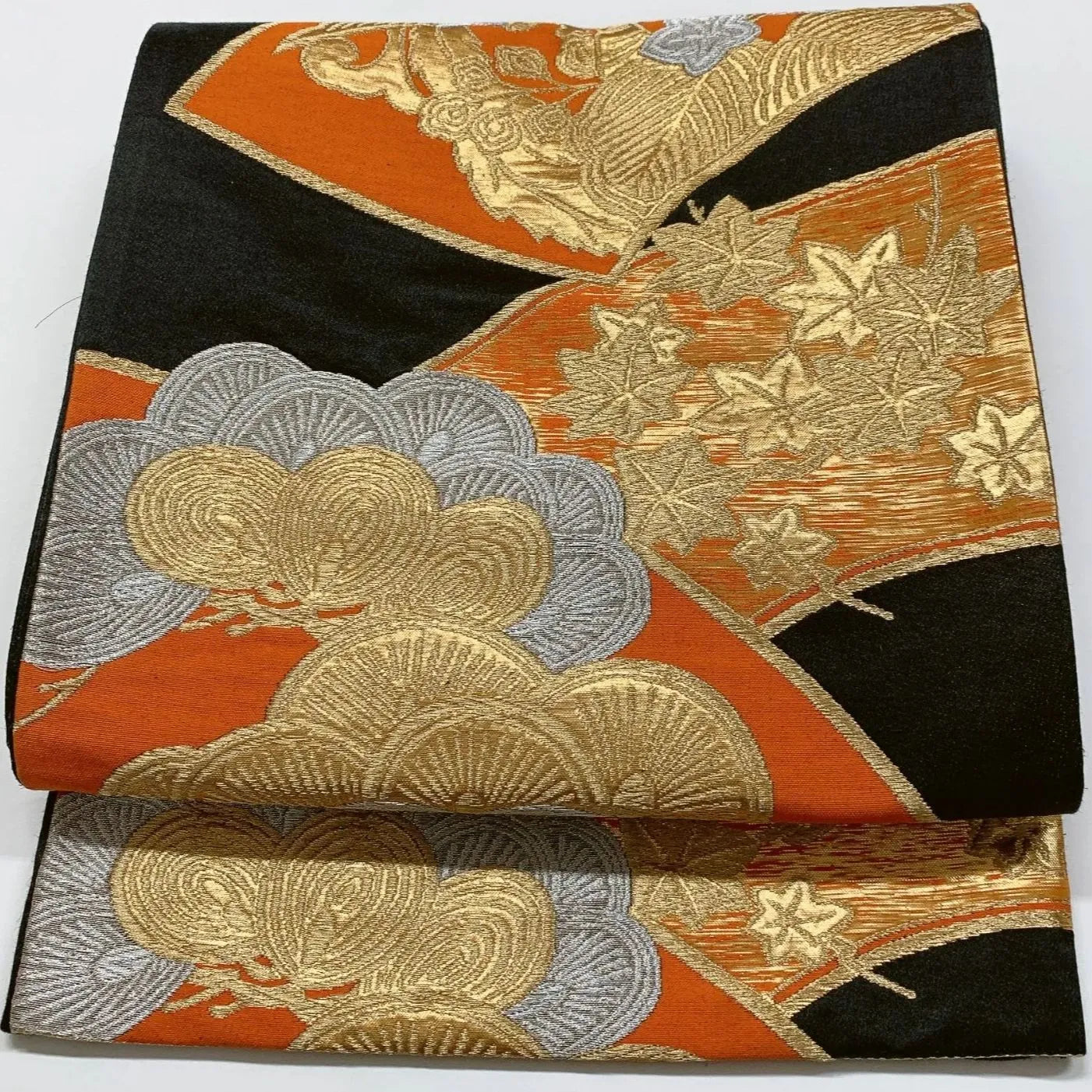6837# Japanese Vintage Fukuro Obi Belt Kimono Fabric Silk Traditional Black