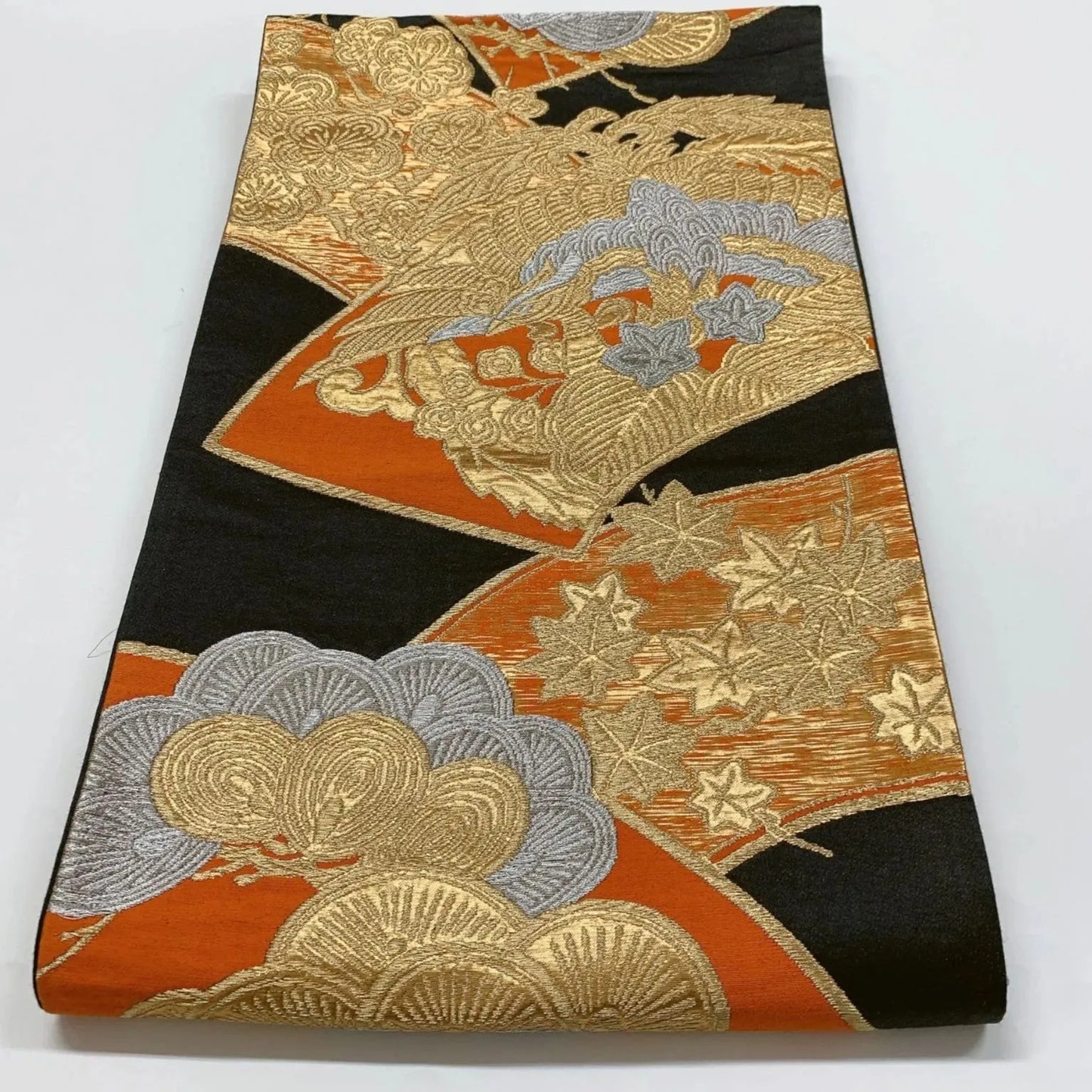 6837# Japanese Vintage Fukuro Obi Belt Kimono Fabric Silk Traditional Black